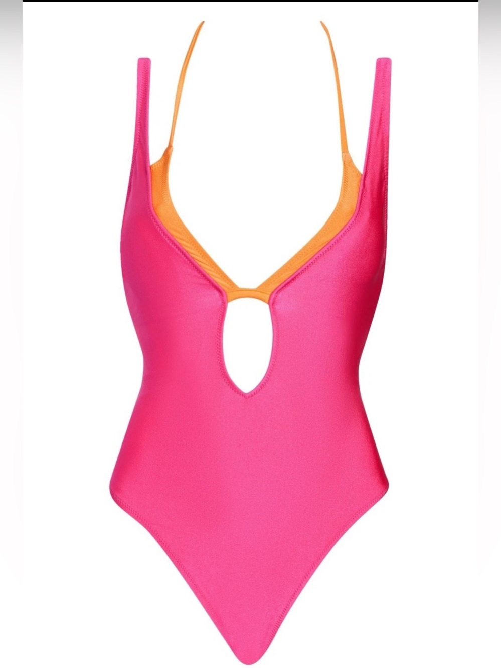 Sanctuary NWTS Plunging Double Layer One-Piece Orange Pink Swimsuit Size Small